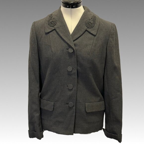 Betty Rose vintage Blazer Jacket Gray Embellished Woven Wool 1960 6 8 - Picture 1 of 14